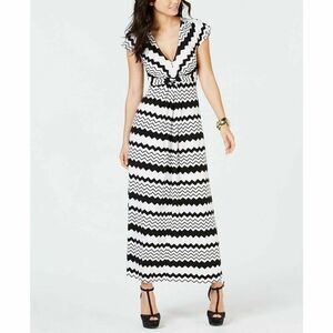 NWT Thalia Sodi Maxi Dress Womens Small Black White Chevron Print Sundress Sz S